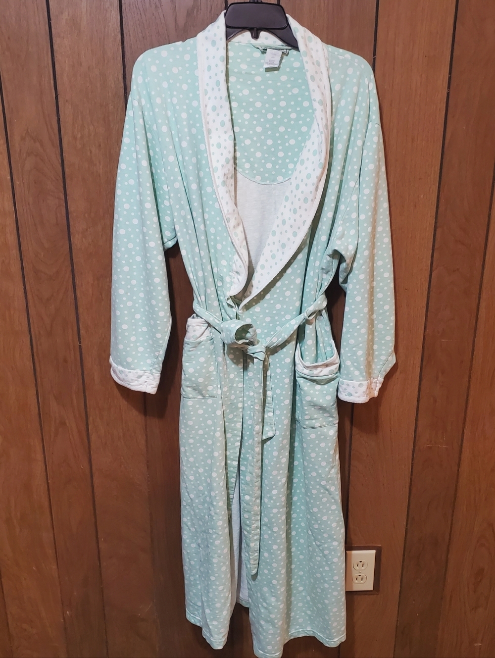 LL Bean Vintage Women’s Polka-dot Cotton Robe Size M Terry Collar
